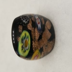 Murano Style Glass Millefiori Flowered Multicolored Dome Cocktail Ring US Seller